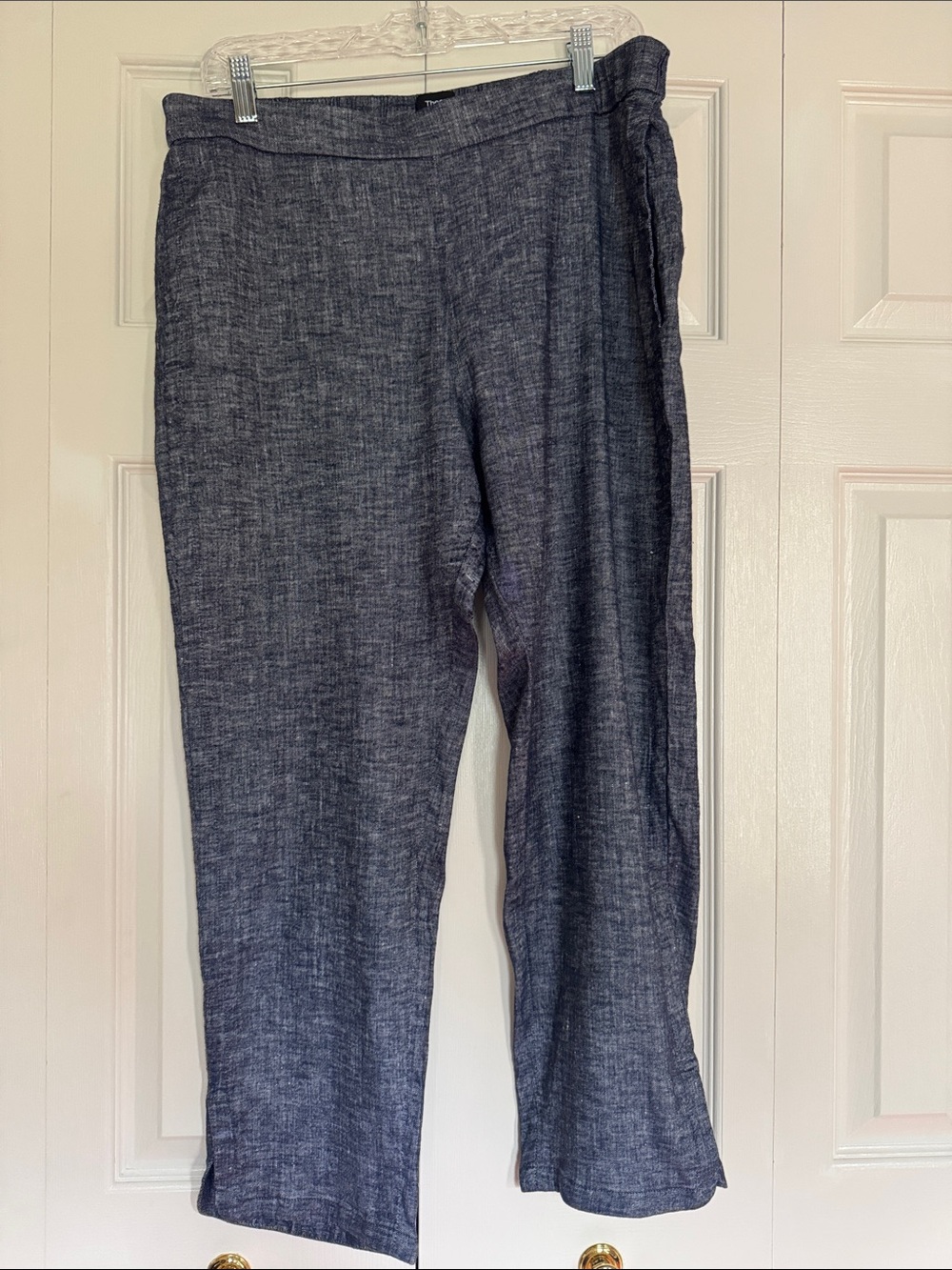 Theory Women's Thorina Tierra Linen Blend Denim Navy Crop Ankle Pants, 12